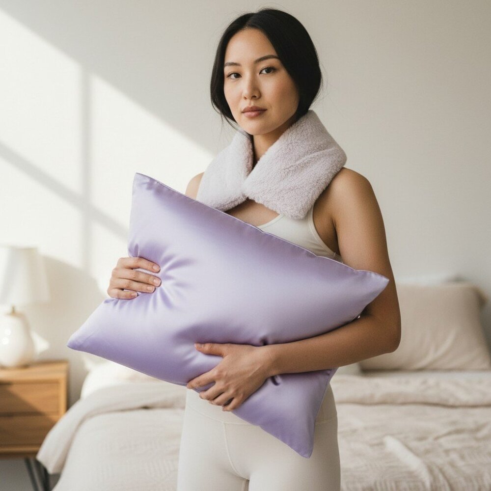 Kirkton House Lilac Weighted Neck Wrap with Matching Satin Pillowcase Set - Picture 4 of 4